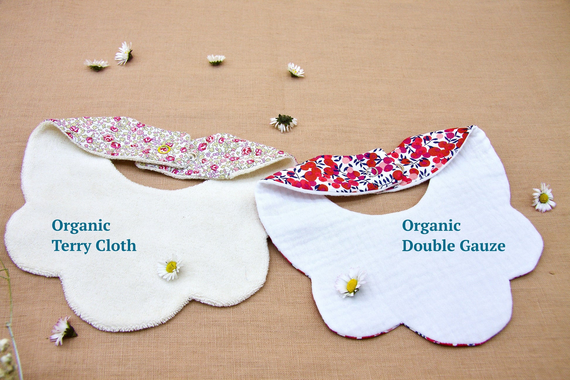 Liberty of London baby scalloped bib drool bandana bibs floral print made with Liberty fabric organic cotton new born gift