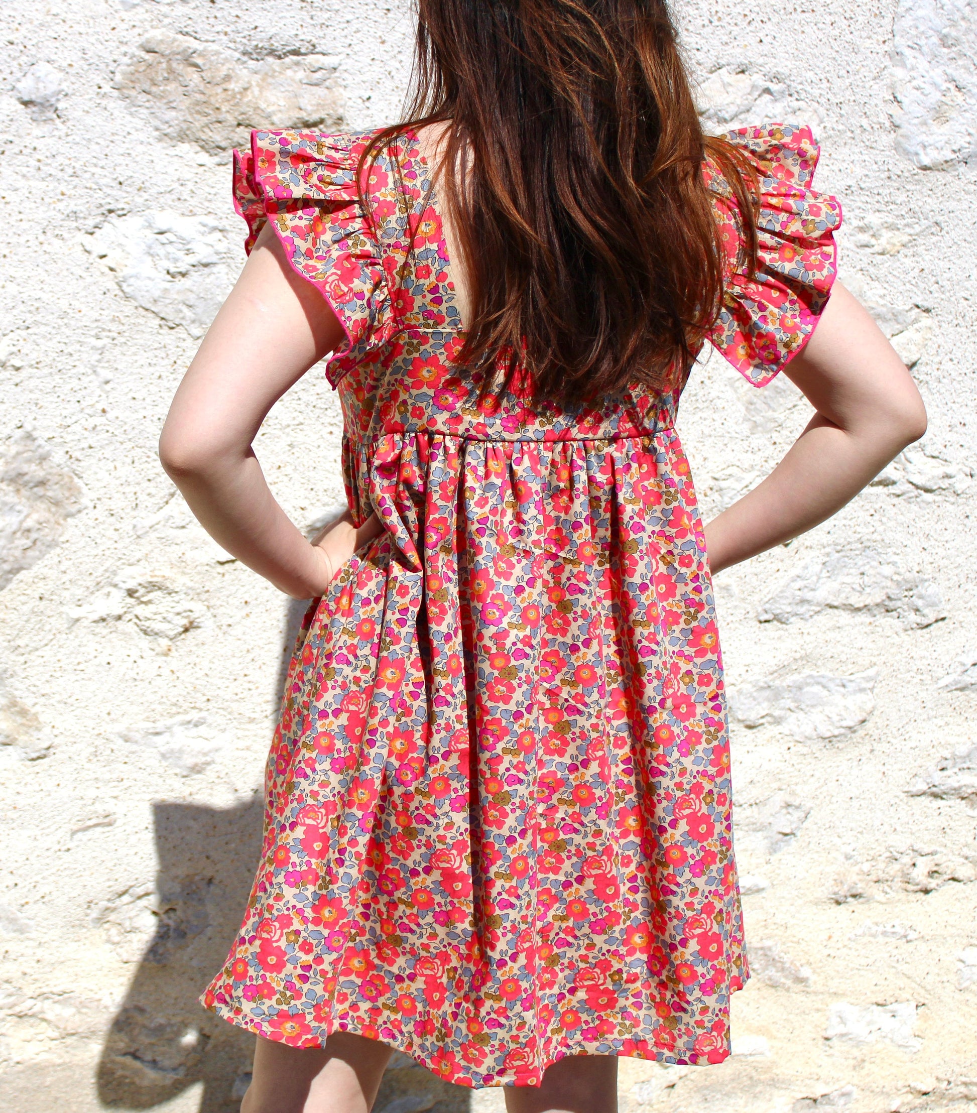 Smock Square Neck Dress - Liberty of London Floral Print Fabric - Ruffle Shoulder Summer Dress - Mid Length Dress