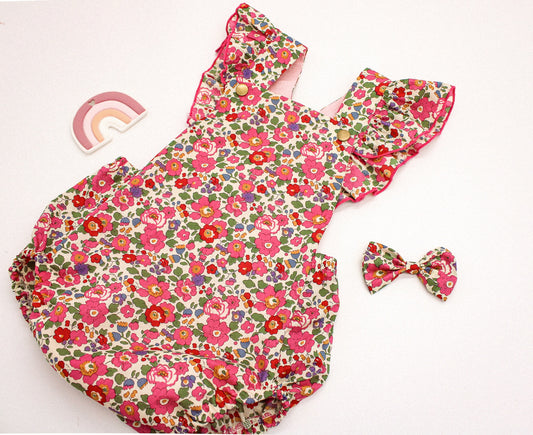 Liberty London Ruffle Pinafore Baby Bubble Romper