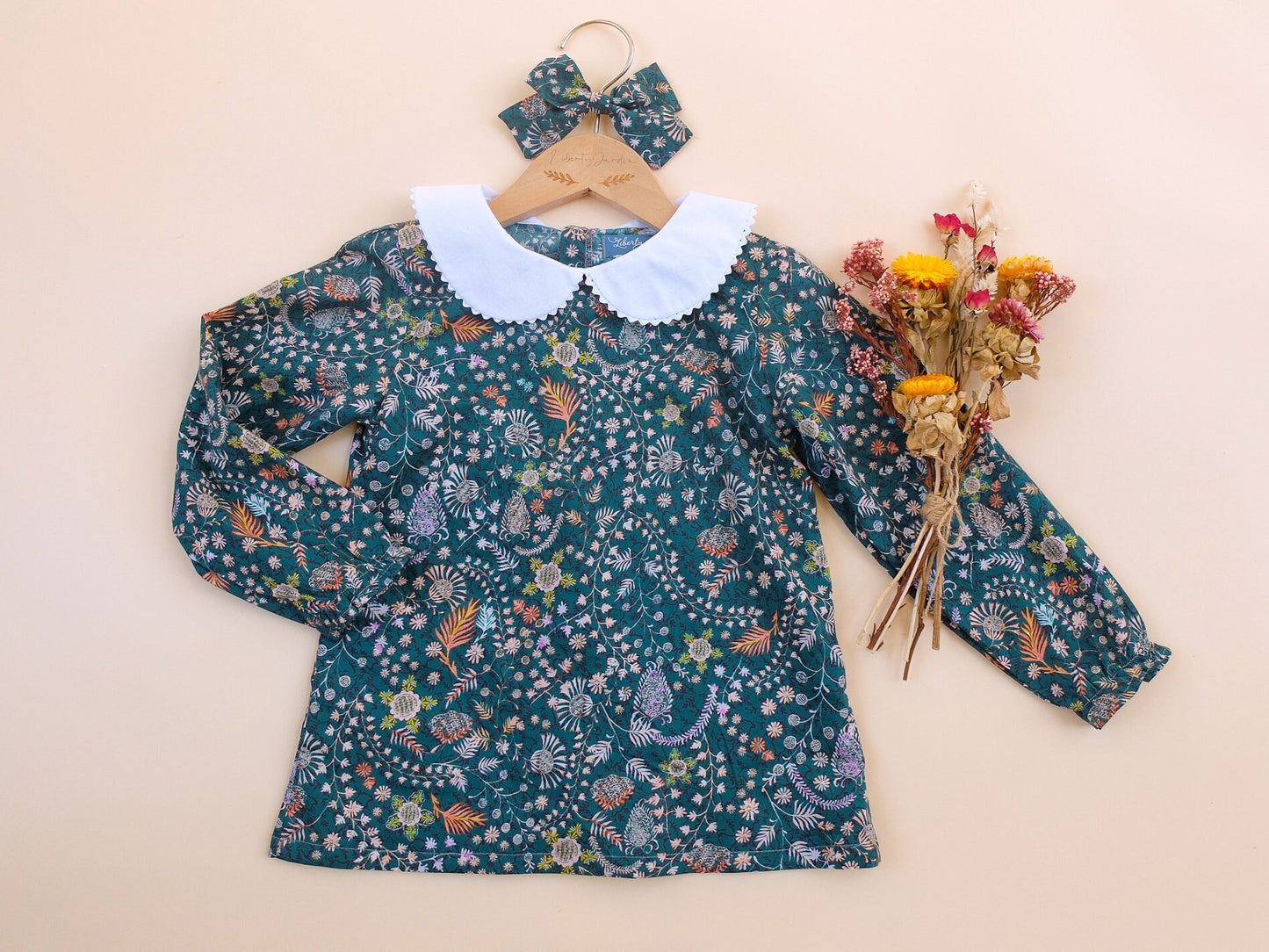Peter Pan Collar Little Girl Blouse - Liberty Of London Floral Print Fabric - Long Sleeves Girl Blouse - Botanical Ditsy Flower Baby Blouse