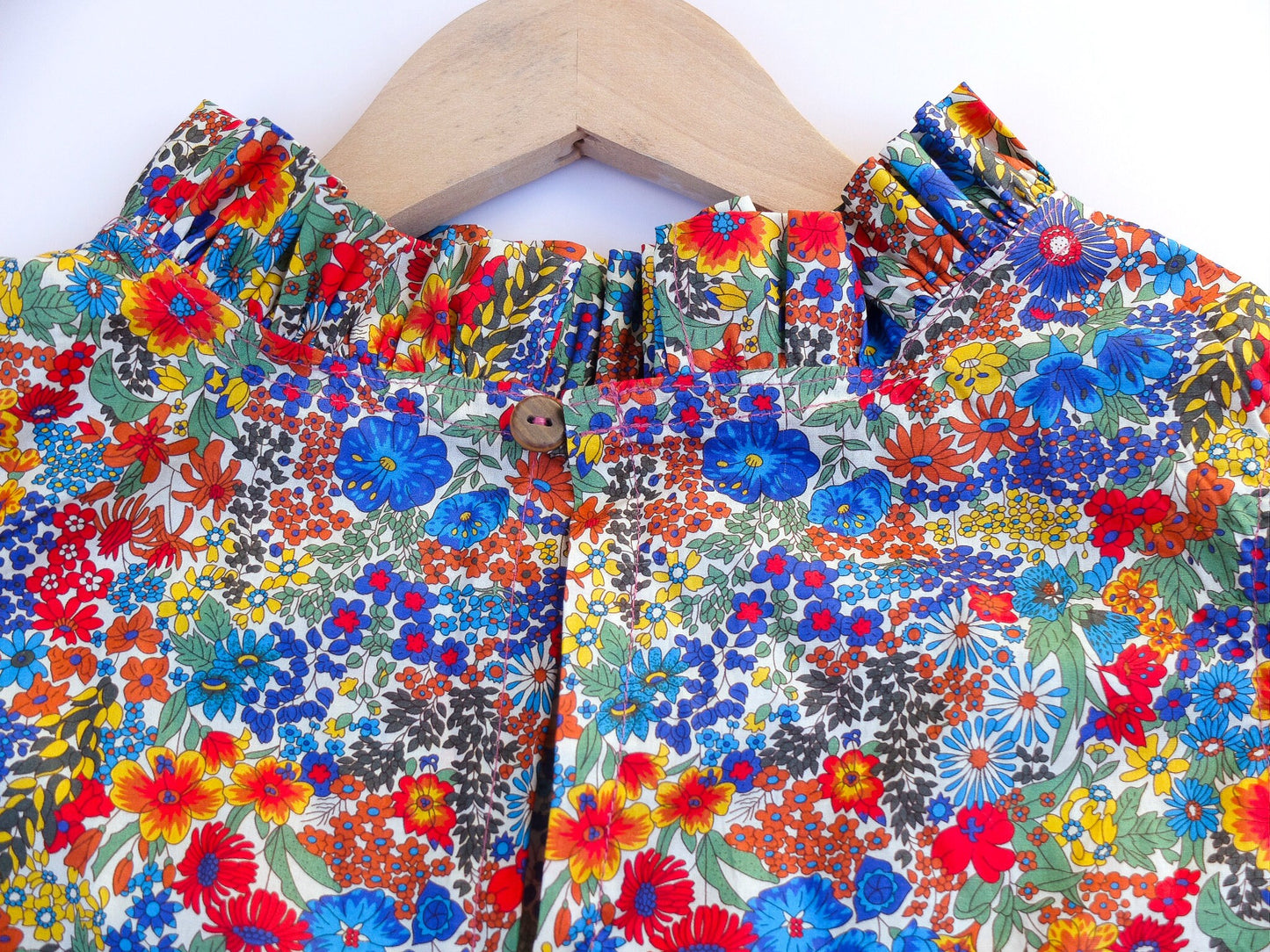 Ruffle Collar Girl Blouse - Liberty of London Floral Print Fabric - Sleeveless Summer Top - Baby Girl Ditsy Flower Blouse