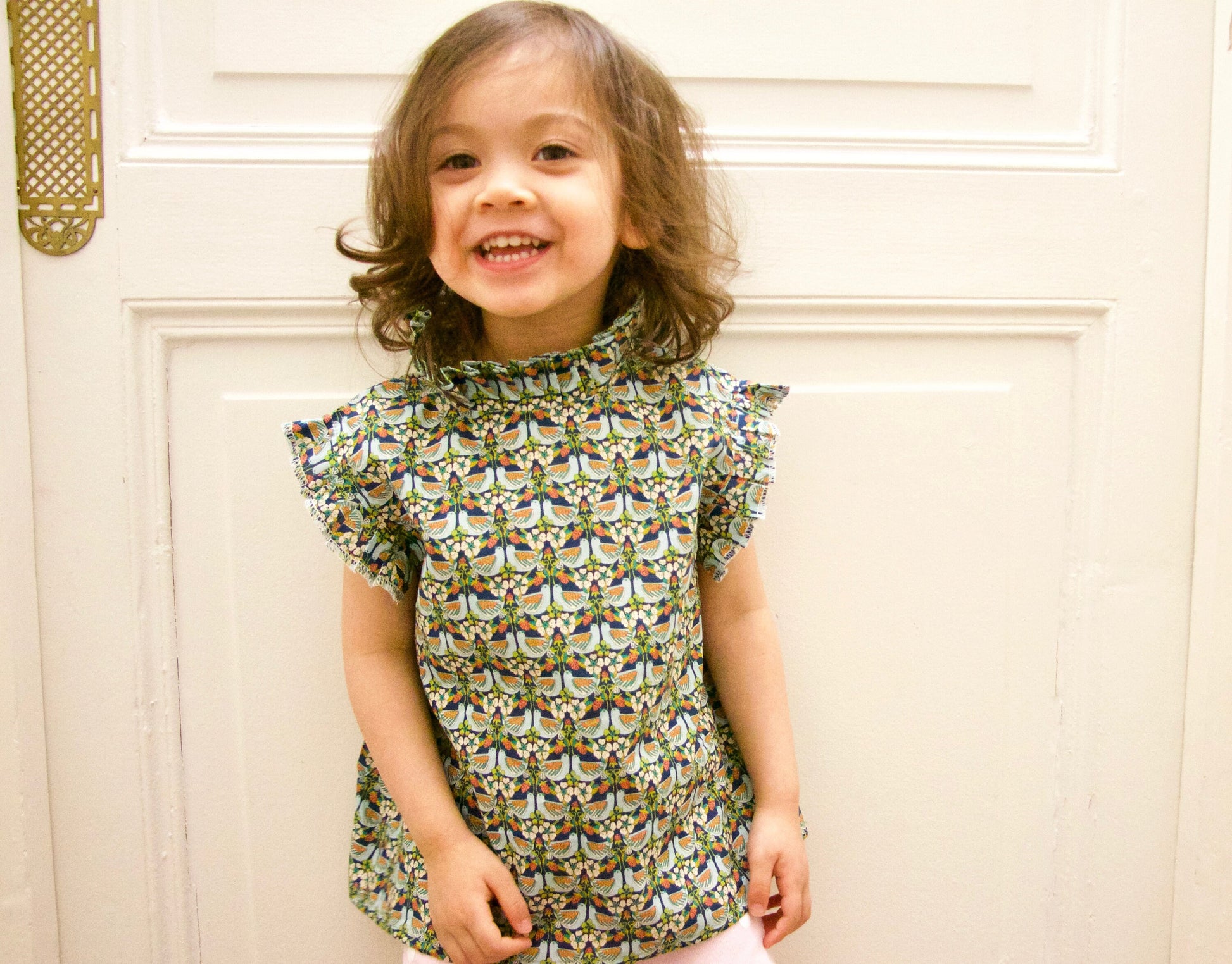 Ruffle Collar Girl Blouse - Liberty of London Floral Print Fabric - Sleeveless Summer Top - Baby Girl Ditsy Flower Blouse