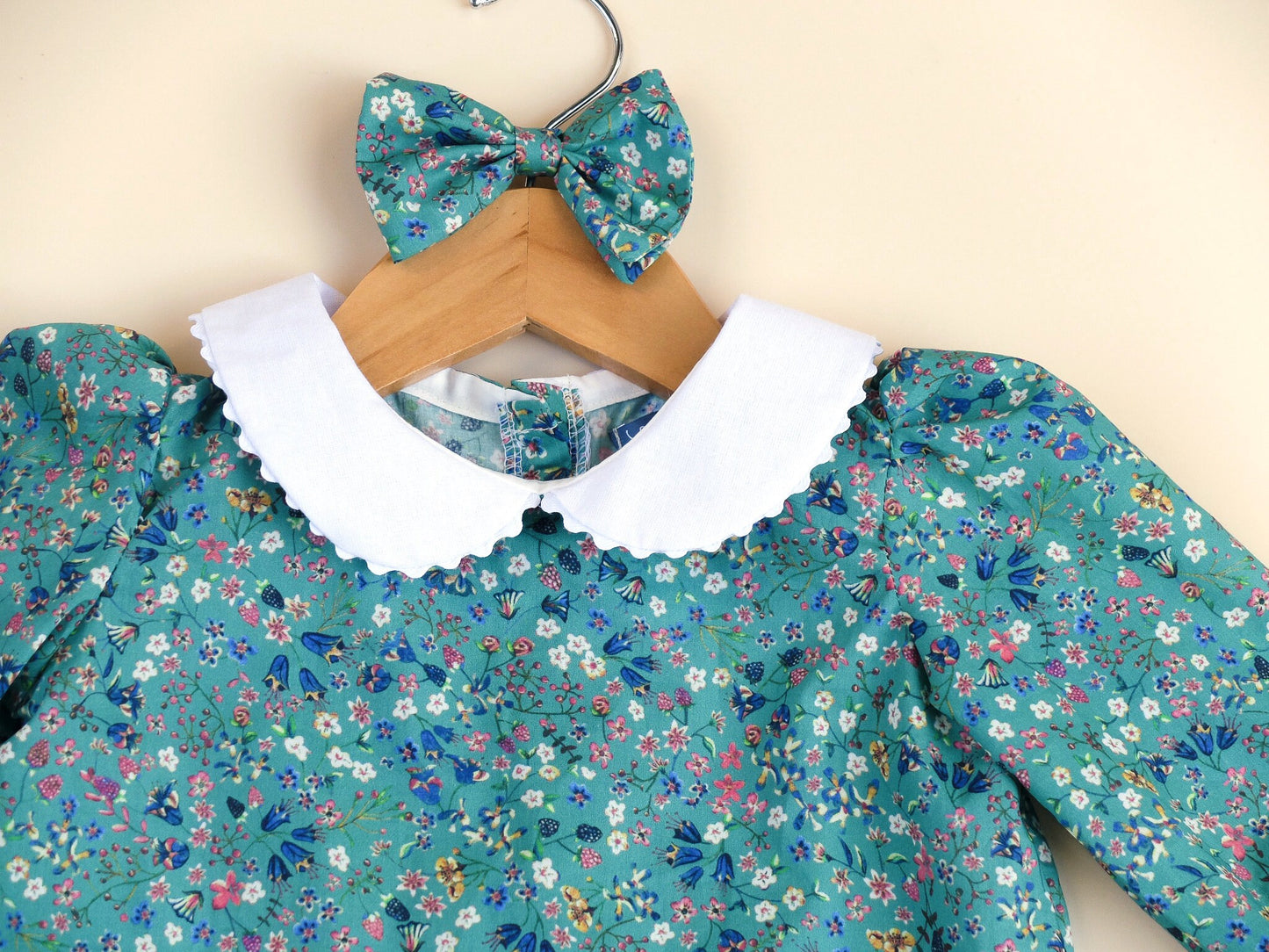 Peter Pan Collar Little Girl Blouse - Liberty Of London Floral Print Fabric - Long Sleeves Girl Blouse - Botanical Ditsy Flower Baby Blouse