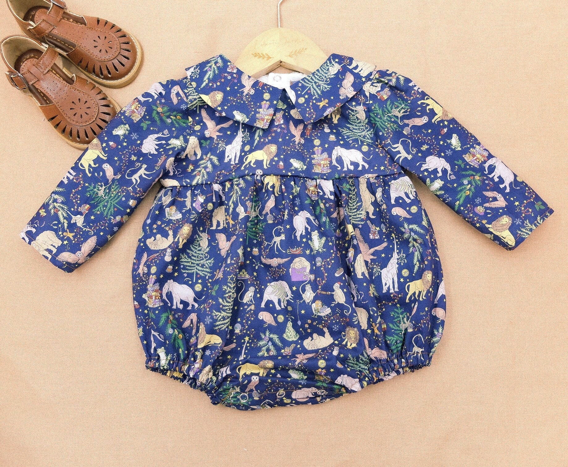 Liberty of London baby bodysuit with long sleeves and Peter Pan collar for boys and girls baby boy baby girl