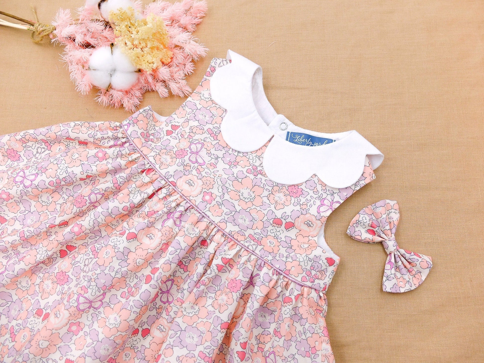Liberty of London little girl dress organic cotton, floral animal print wedding baptism christening baby outfits first birthday long sleeves short sleeves, eastern thanksgiving halloween Christmas gift new born ruffle Peter Pan scalloped petal collar