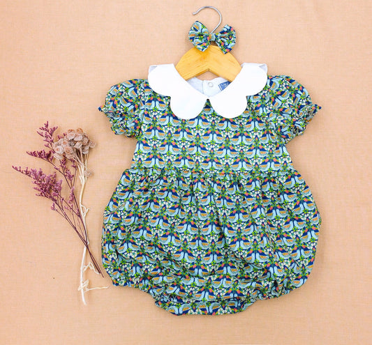 Liberty London baby m and m bubble romper organic cotton, floral animal print, wedding baptism christening outfits first birthday long short sleeves sleeveless, eastern thanksgiving halloween Christmas new born ruffle Peter Pan scalloped petal collar