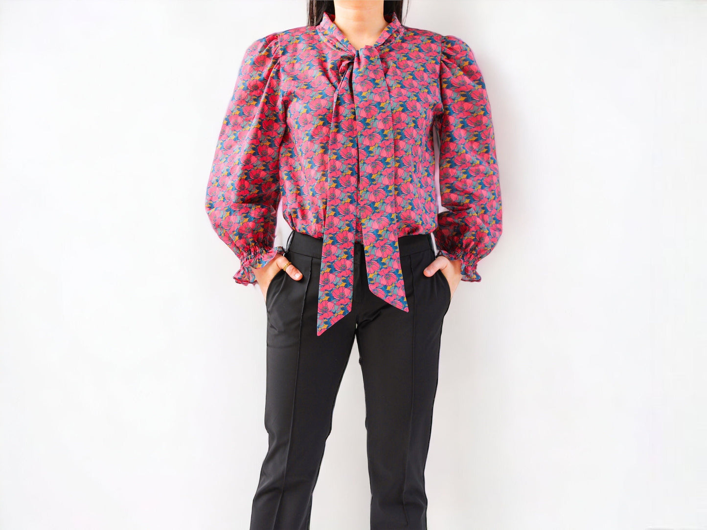 Puffy Long Sleeves Pussy Bow Blouse - Liberty of London Women Blouse