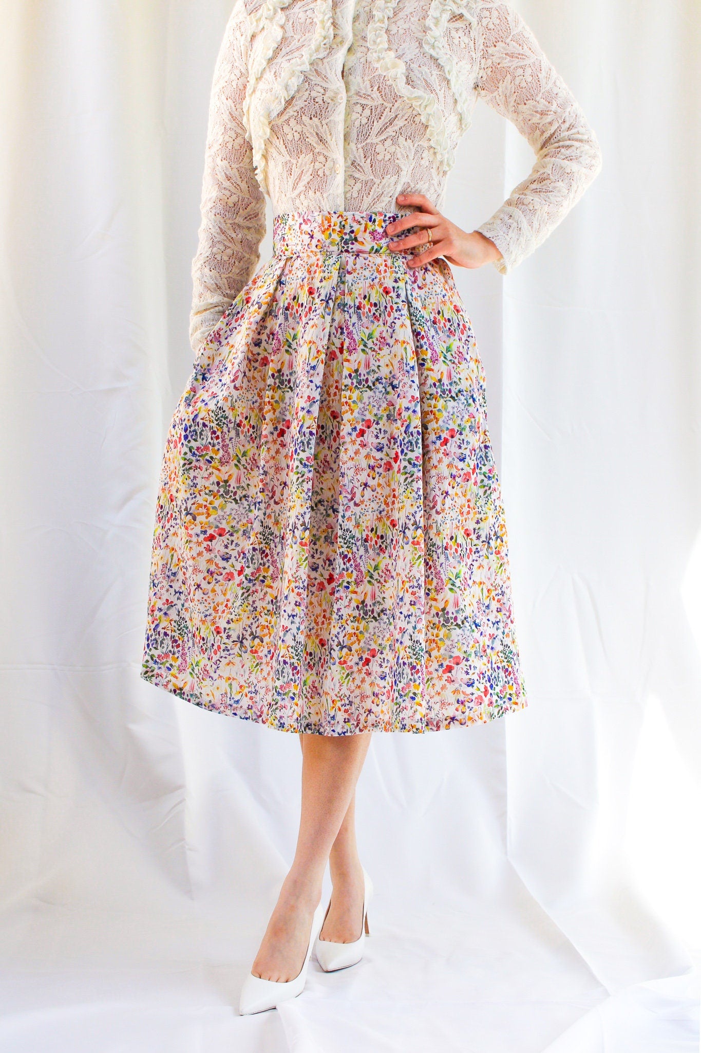 Liberty London Skirt | Cotton Plated Midi Skirt | Floral Cotton Midi Skirt | Botanical Skirt | Statement Patterned Skirt | Printed Skirt