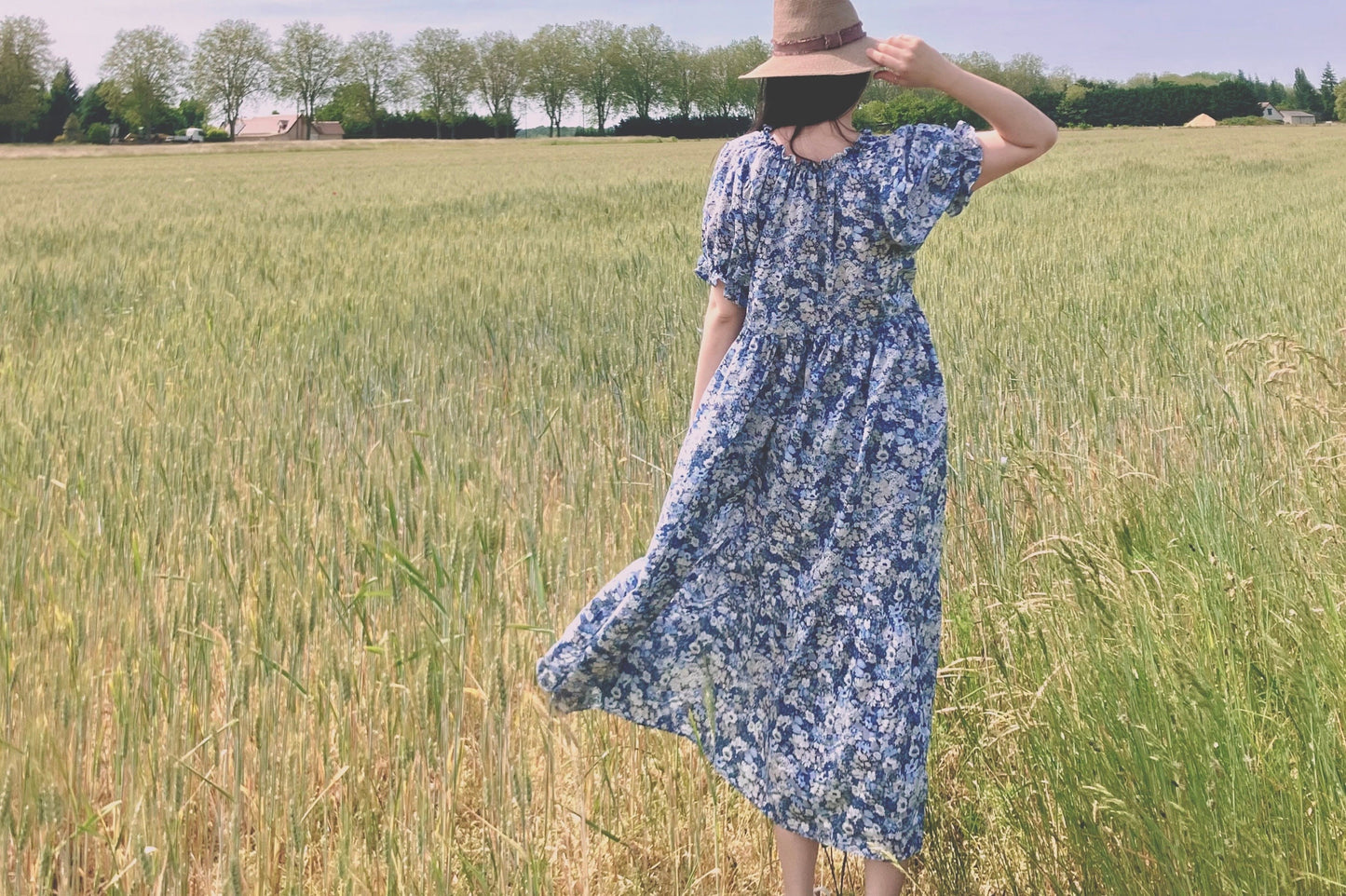 Tiered V Neck Midi Half Sleeves Dress - Liberty of London Floral Print Dress - Smock Floral Dress