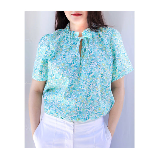 Liberty London Women Ruffle Collar Neck Short Sleeve Blouse