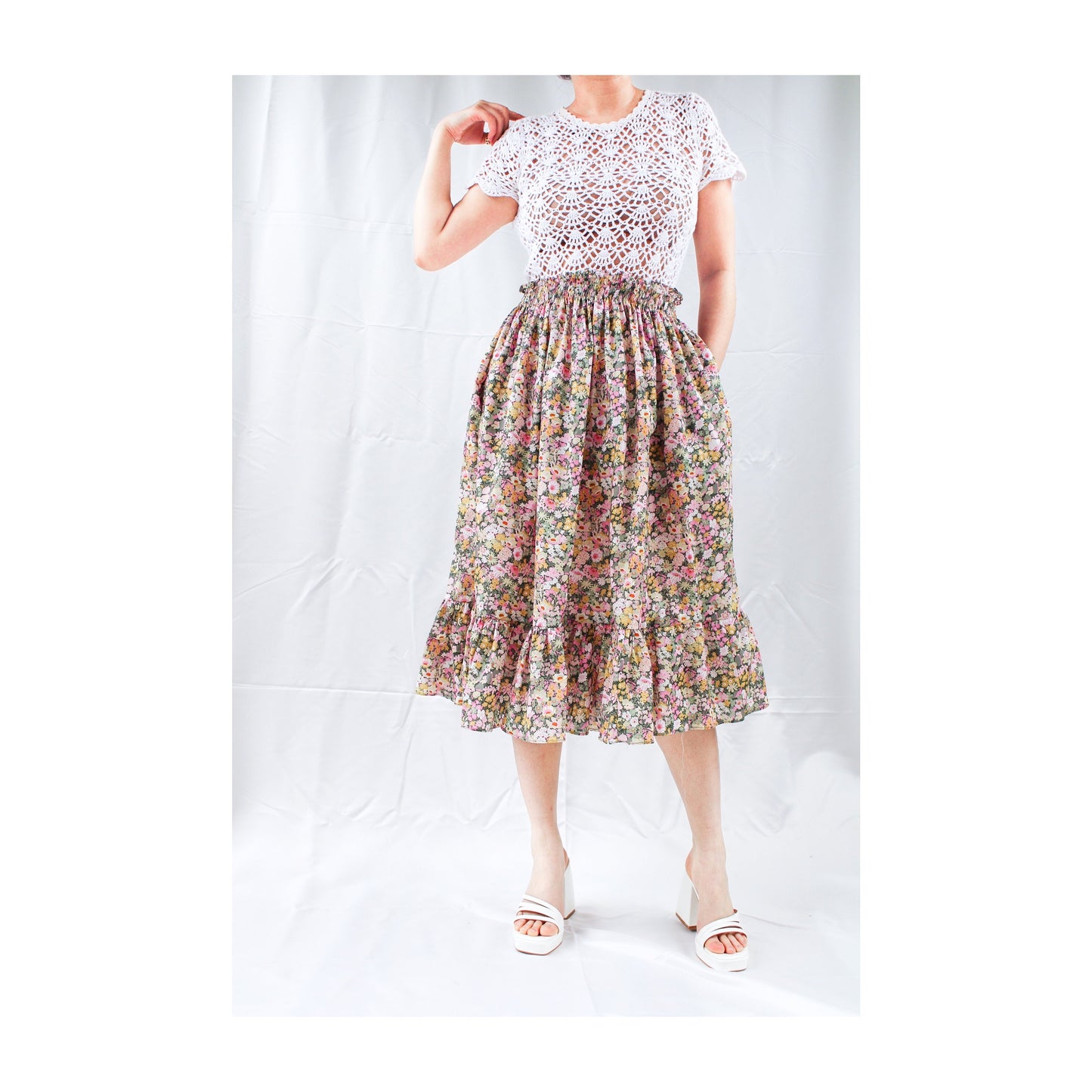 Liberty London Midi Elastic Ruffle Women Skirt With Pockets