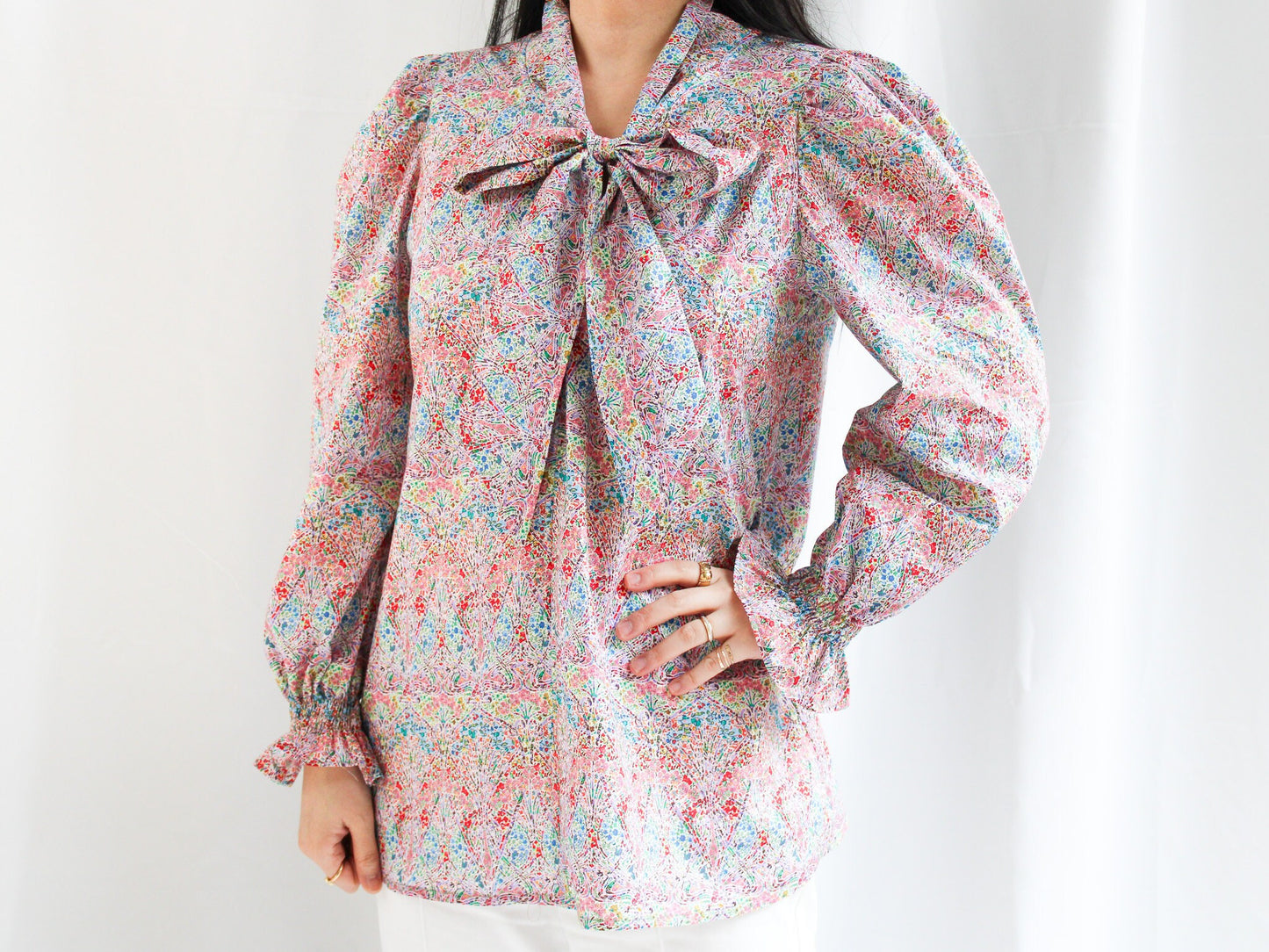 Puffy Long Sleeves Pussy Bow Blouse - Liberty of London Women Blouse