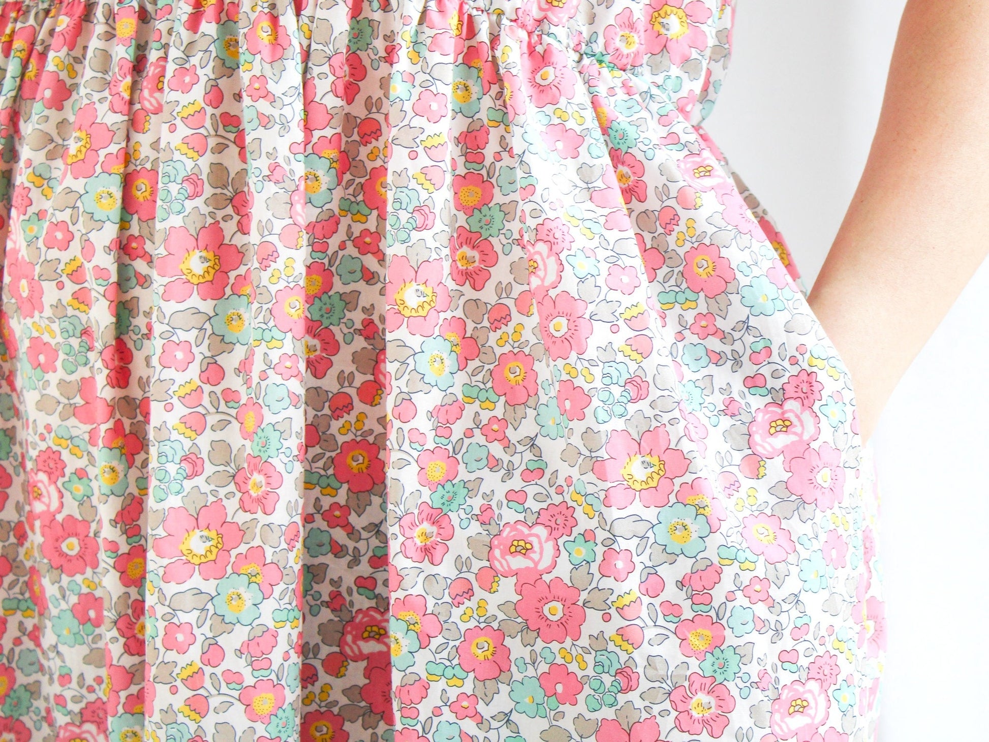 Tiered V Neck Midi Half Sleeves Dress - Liberty of London Floral Print Dress - Smock Floral Dress