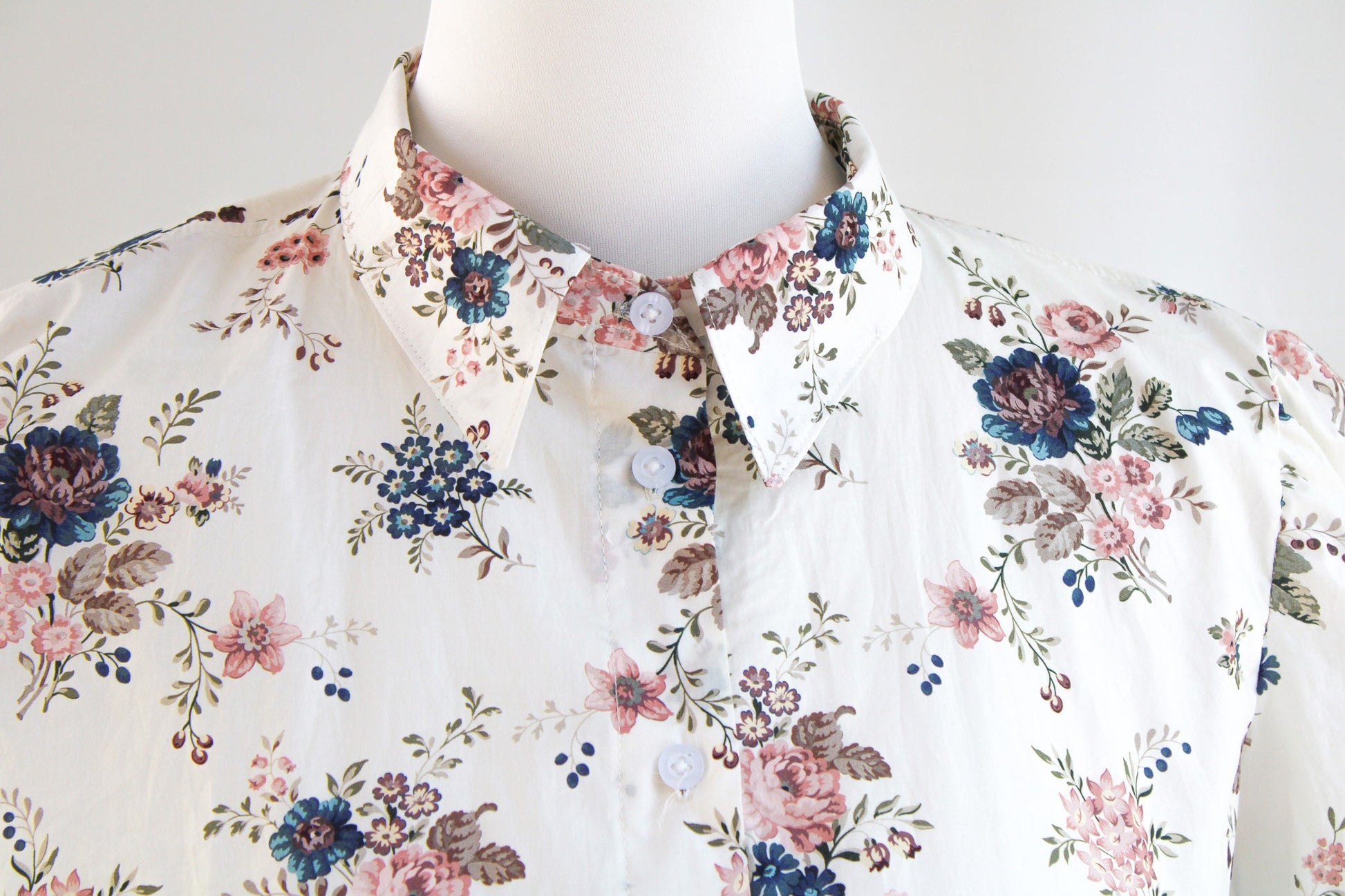 Collared Dress Shirt - Liberty of London Woman Blouse - Floral Print Half Sleeve Blouse