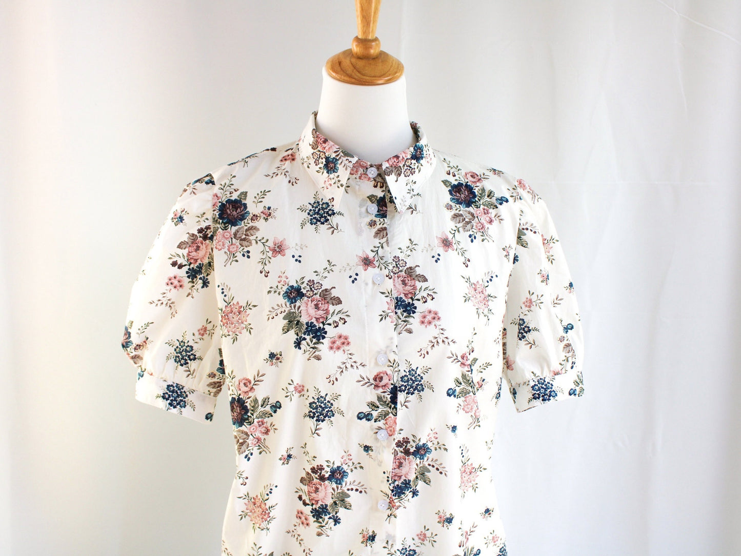 Collared Dress Shirt - Liberty of London Woman Blouse - Floral Print Half Sleeve Blouse