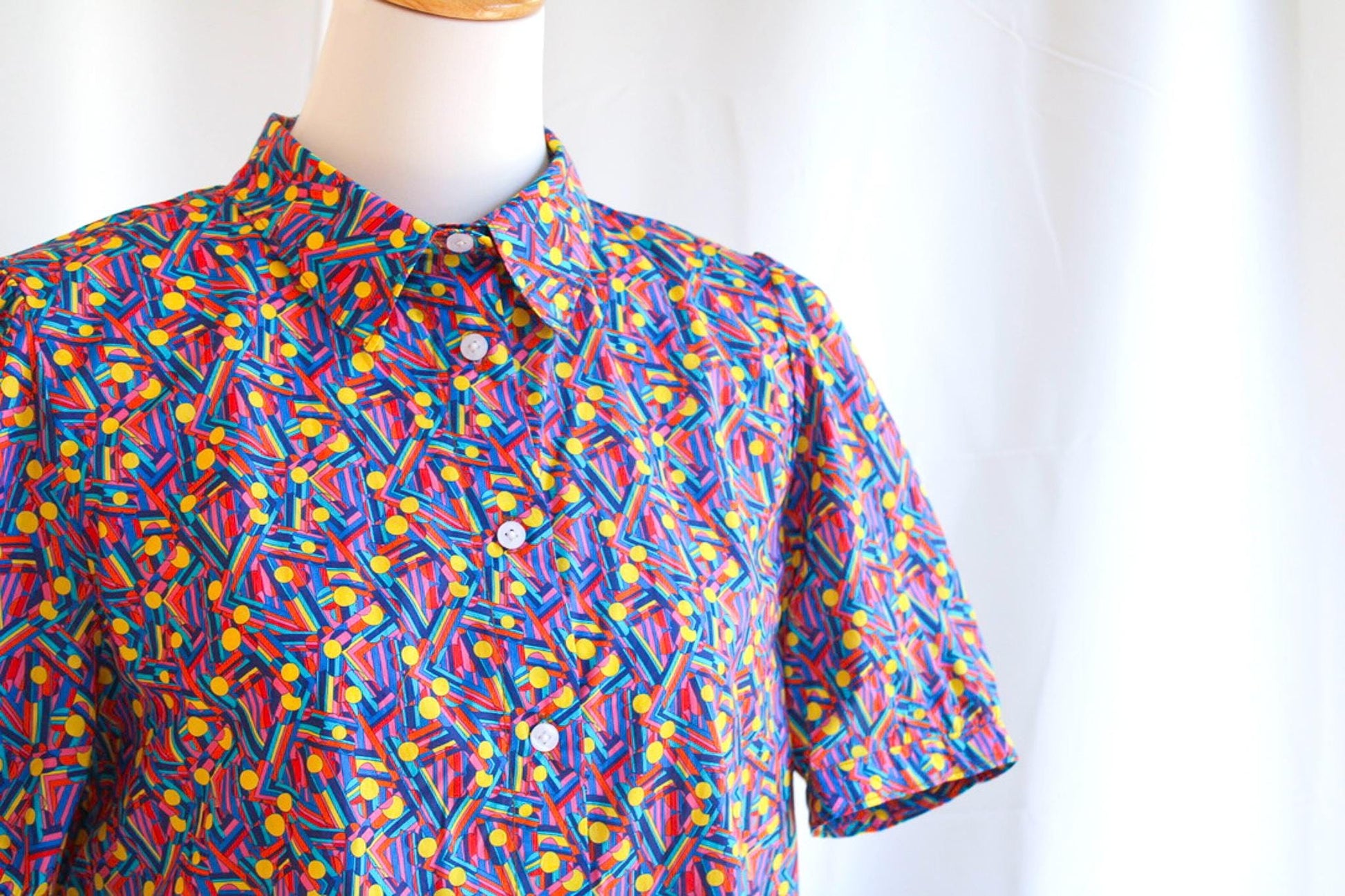 Colorful Cotton Collared Shirt - Liberty of London Woman Blouse - Abstract Print - Half Sleeve Dress Shirt - Liberty Print Fabric Shirt