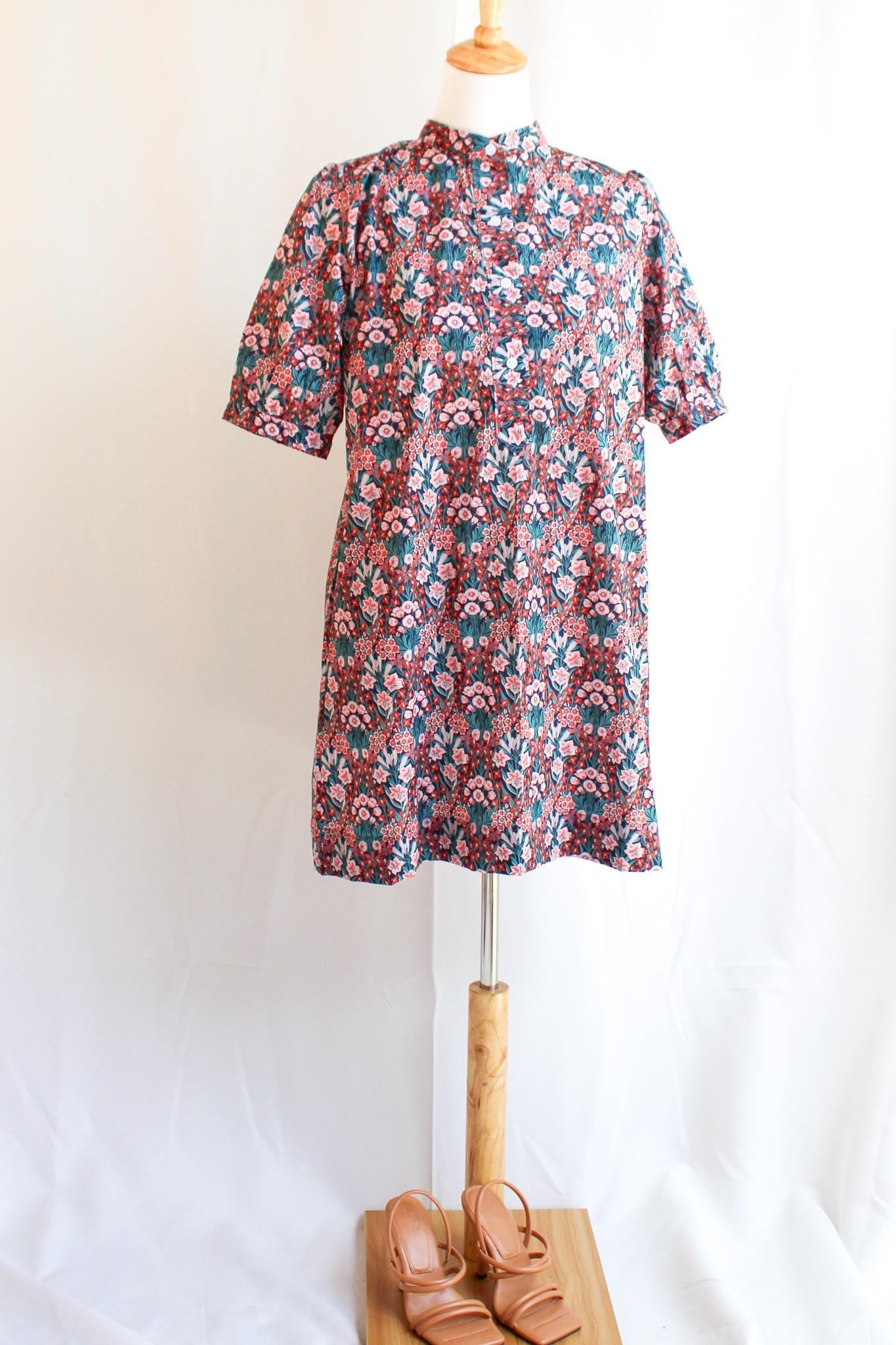 Stand Collar Woman Shirt Dress - Liberty of London Woman Dress - Mandarin Collar Shirt Dress - Half sleeve Dress - Silky Cotton Tana Lawn