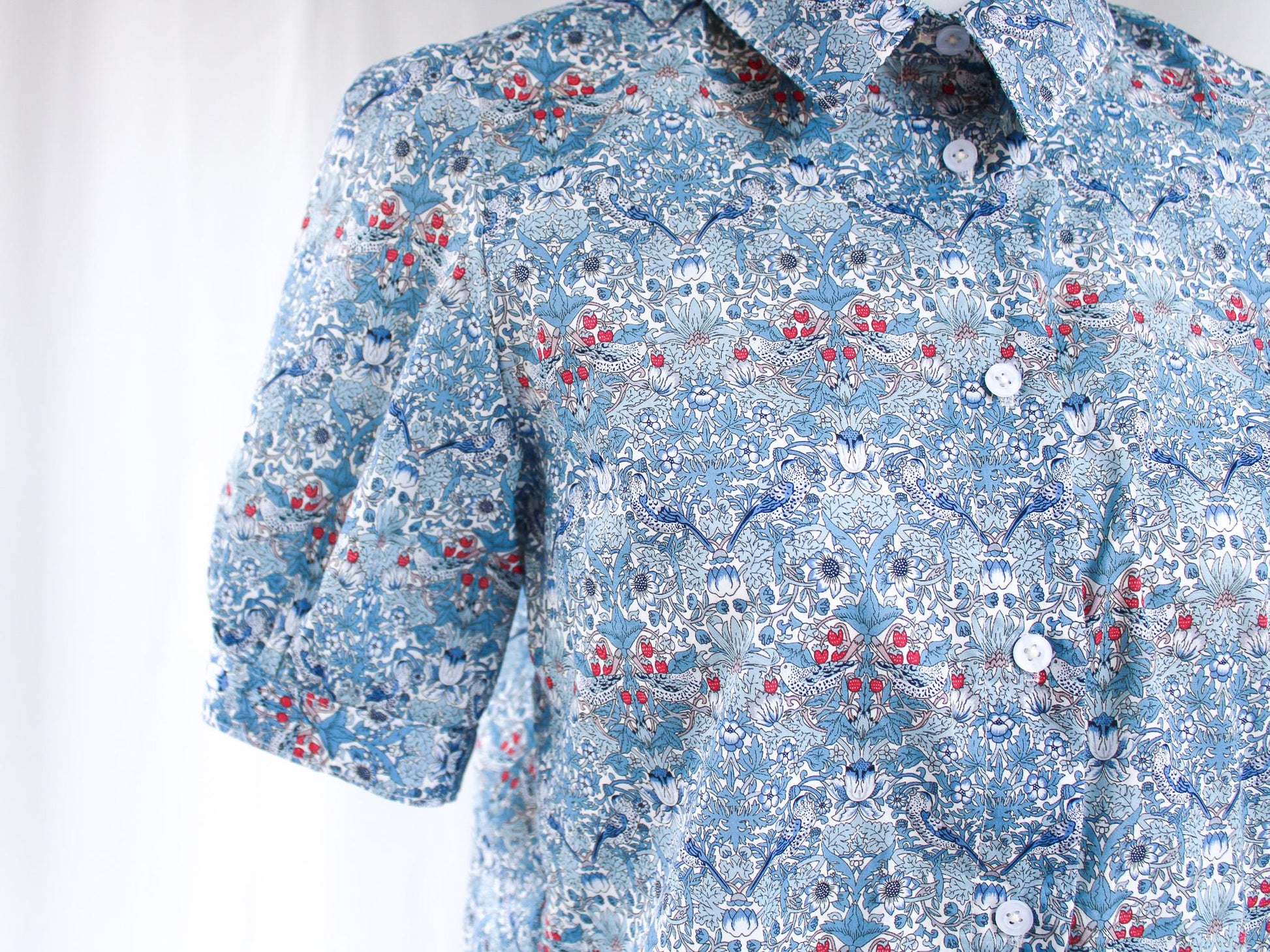 Woman Dress Shirt - Liberty of London Woman Blouse - Floral Print Blouse - Liberty Fabrics - Liberty Prints - Half Puffy Sleeve Shirt