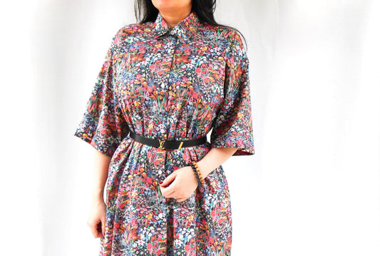 LIBERTY Oversize Shirt Dress - Liberty of London Floral Print Fabric - 3/4 Sleeves Dress - Ditsy Floral Midi Dress - Kimono Silhouette Dress