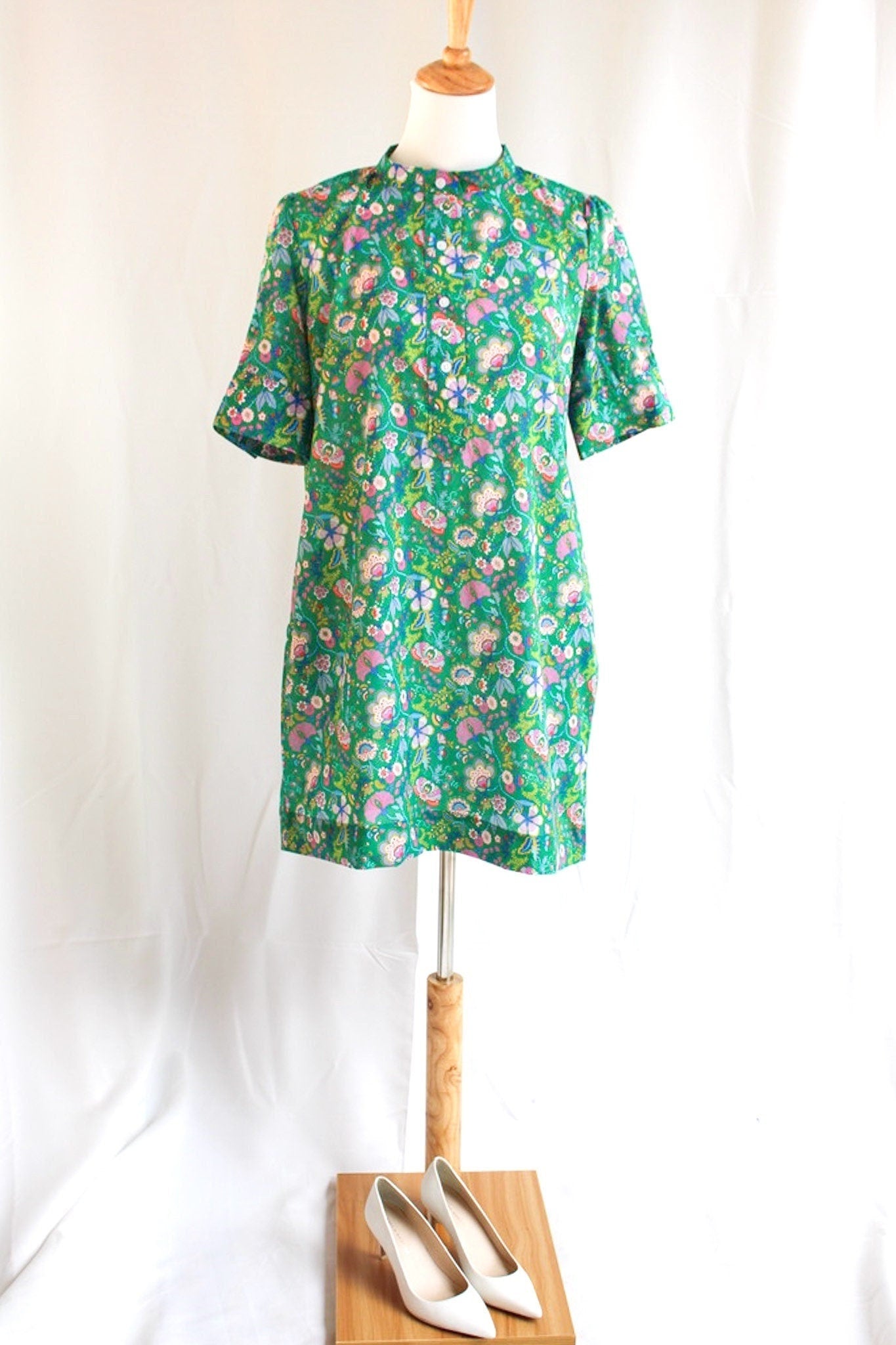 Mandarin Collar Shift Dress - Liberty of London Woman Dress - Half sleeve Dress - Silky Cotton Tana Lawn