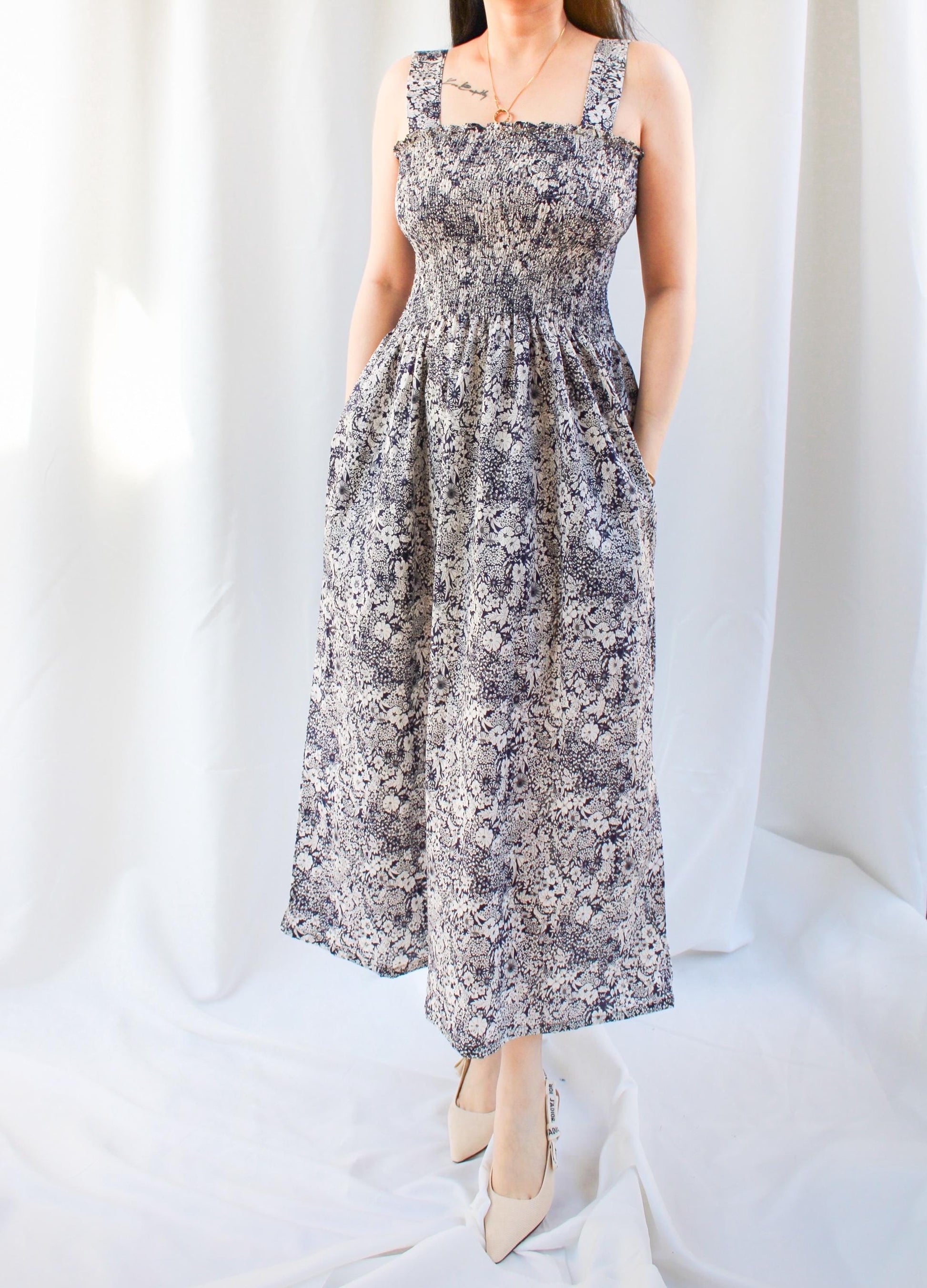 LIBERTY Shirred Dress - Liberty of London Floral Print Fabric - Maxi Floral Dress - Liberty Woman Summer Dress - Ditsy Floral Woman Dress
