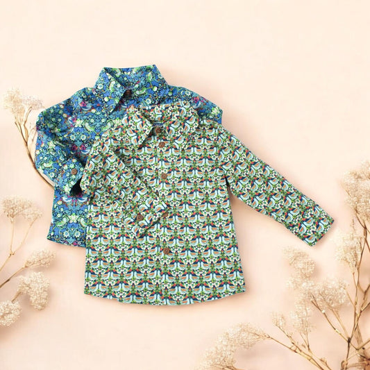 Long Sleeve Button Up Boy Shirt - Liberty of London Fabric Print Shirt - Floral Print - Animal Print - Back To School - Button Through Shirt