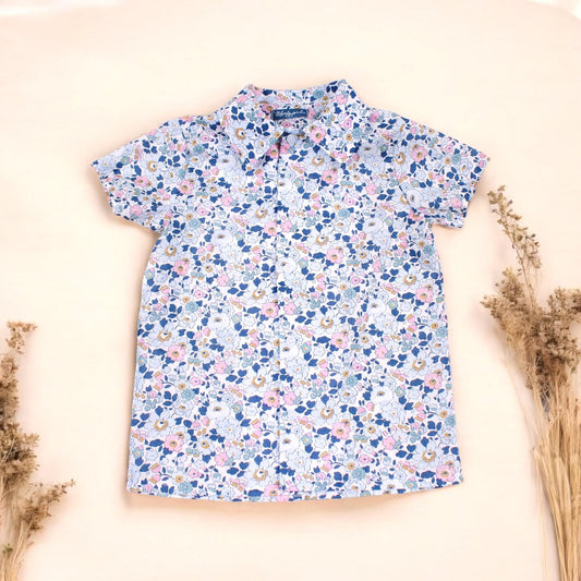 Liberty Boy Shirt - Short Sleeve Button Up Boy Shirt - Liberty of London Print Fabric - Floral Print - Back To School - Button Through Shirt