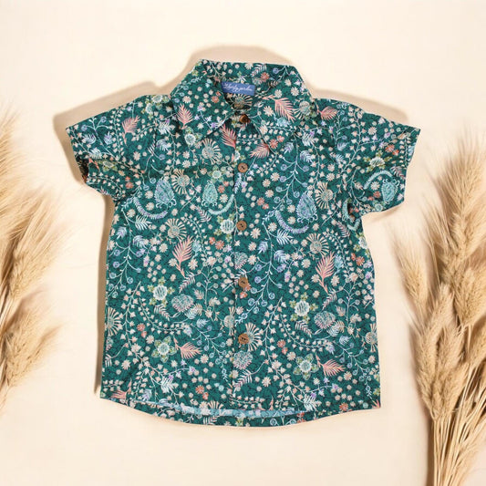 Liberty Boy Shirt - Short Sleeve Button Up Boy Shirt - Liberty of London Print Fabric - Floral Print - Back To School - Button Through Shirt