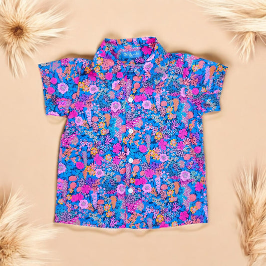 Liberty Boy Shirt - Short Sleeve Button Up Boy Shirt - Liberty of London Print Fabric - Floral Print - Back To School - Button Through Shirt