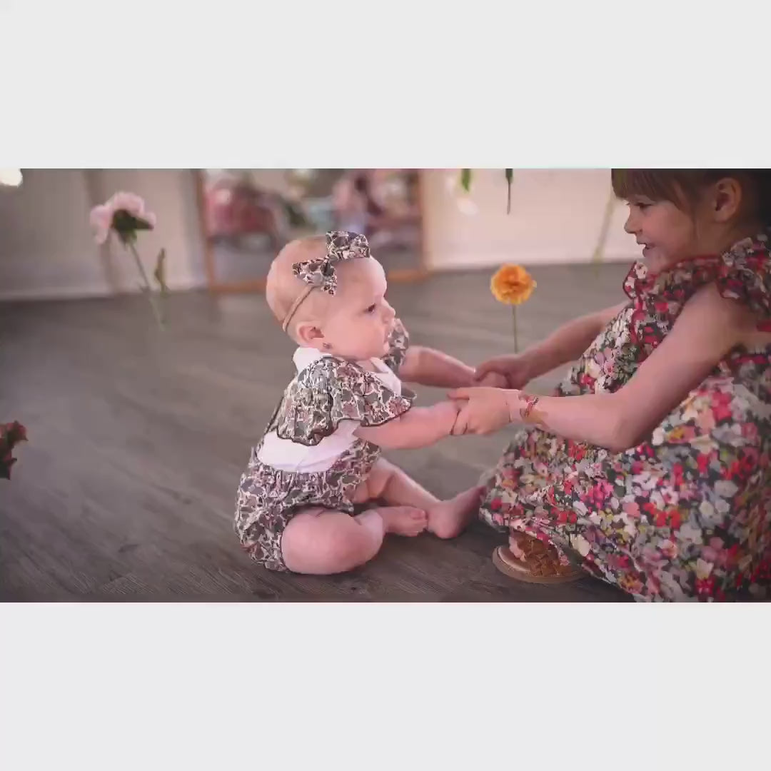 Liberty London Baby | Floral Baby Romper | Cotton Baby Romper | Ruffle Pinafore Baby Romper | Bubble Baby Romper | Flower Print Romper